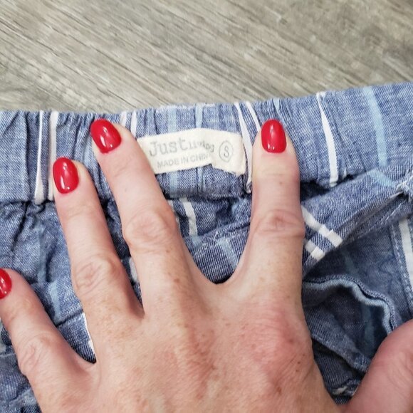 Just Living Linen Blend Stripe Skirt Blue White S - Picture 5 of 6